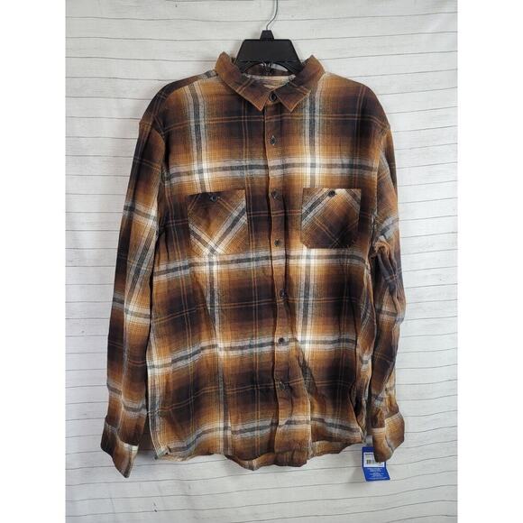 HURLEY PARADISE CITY COTTON FLANNEL BUTTON UP IN BLACK/BROWN PLAID, SZ LARGE - Picture 1 of 15